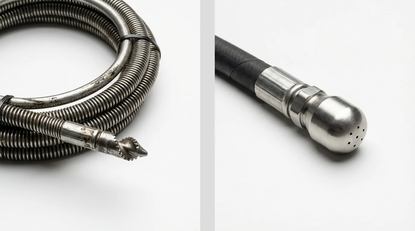 Drain snake cable and hydro jetting nozzle used for drain cleaning in Burleson, TX